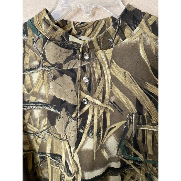 Vintage 90s SASQUATCH Real Tree Waterfowl Camo Long Sleeve Henley Tee SZ XL USA - Picture 7 of 12